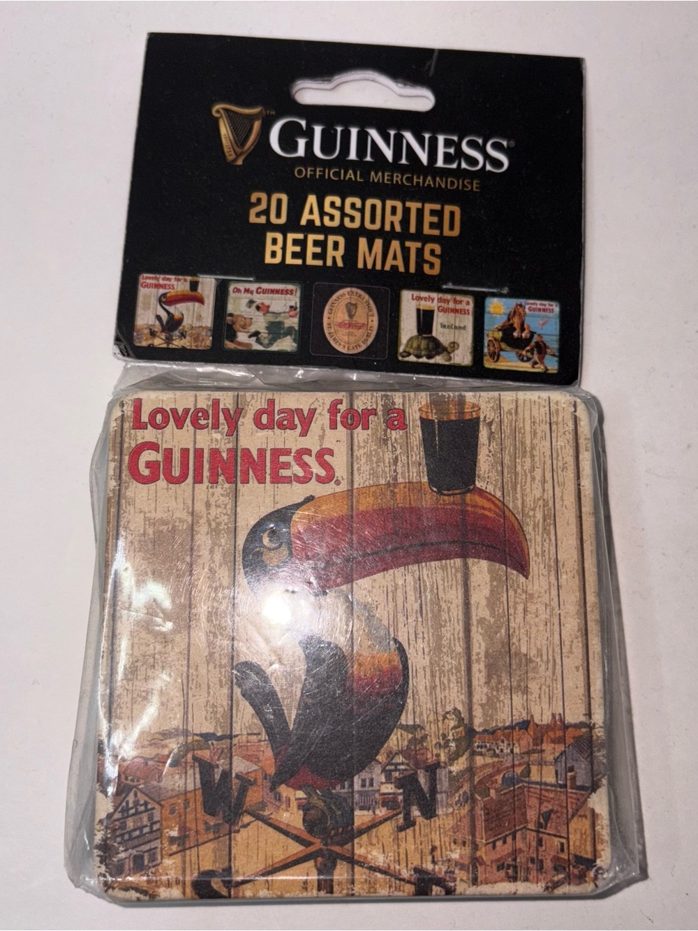 Guinness Coasters 20 Assorted Beer Mats SEALED -5 Designs